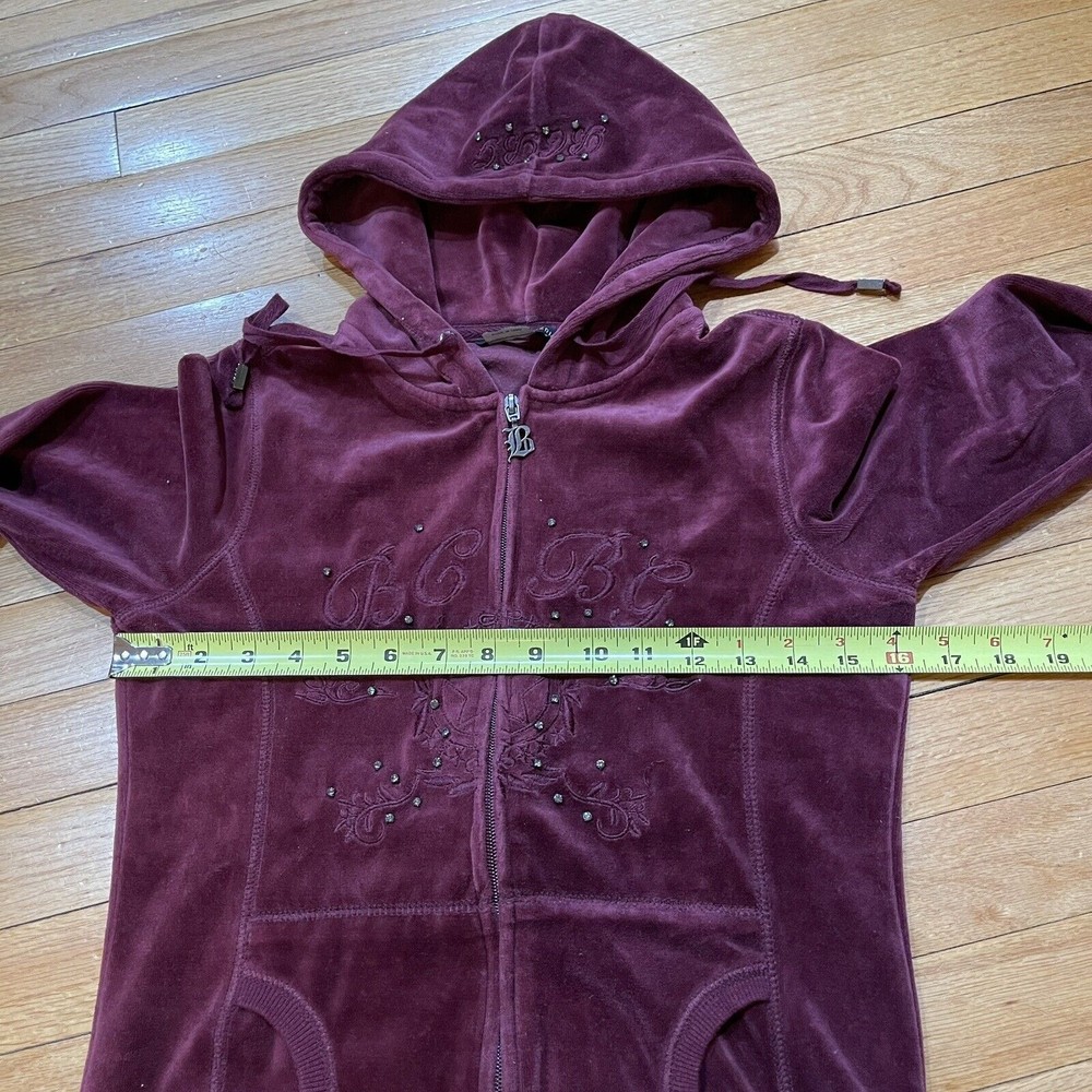 BCBG Maxazria Y2K Womens Velour Zip Up Hoodie Size Small S Rhinestones RARE - Picture 6 of 12